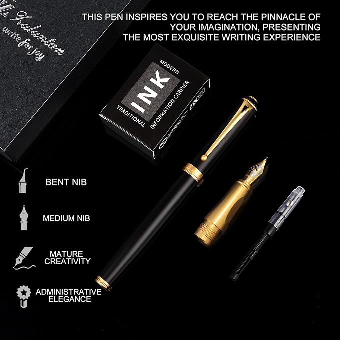 Fountain Pen-Smooth Writing Metal Water Pen with Gift Case Fine Nib Consistent Ink Flow Luxury Pen for Nice Pens Includes a Calligraphy Nib 8 Ink Cartridges and a Converter (Gold)