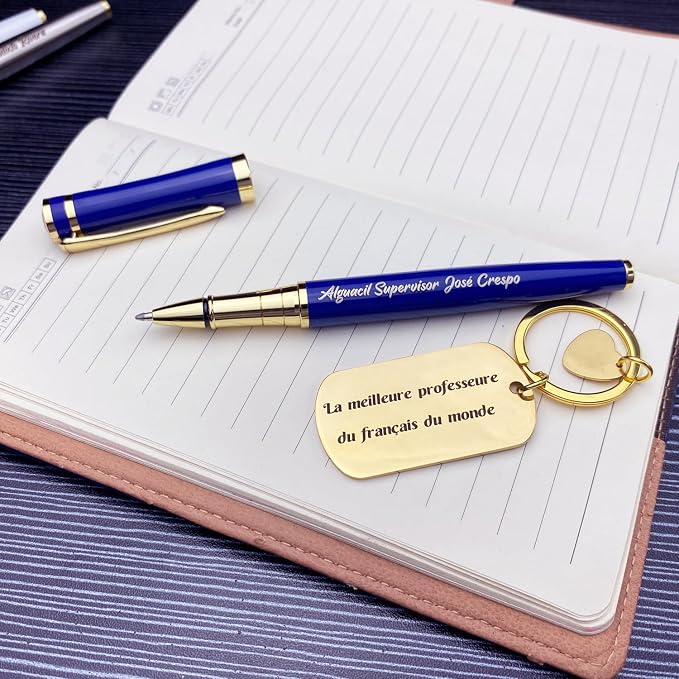 Yastar Personalized Pen with Custom Keychain, Gift Set with Pen Box - Metal Body Engraved with Your Message Personal Names Message - Gift for Business Office Colleague Friends