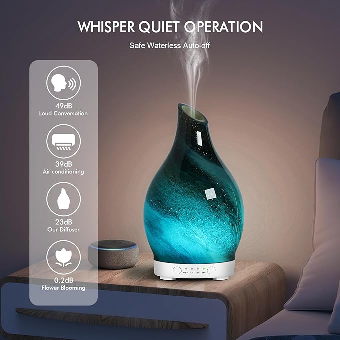 Essential Oil Diffuser Aromatherapy Diffuser - Art Glass Oil Diffuser with Auto Shut-Off Protection 4 Timer Setting 7 Colors Changed LED Night Light for Home Office Decor Gift (Starry Blue)