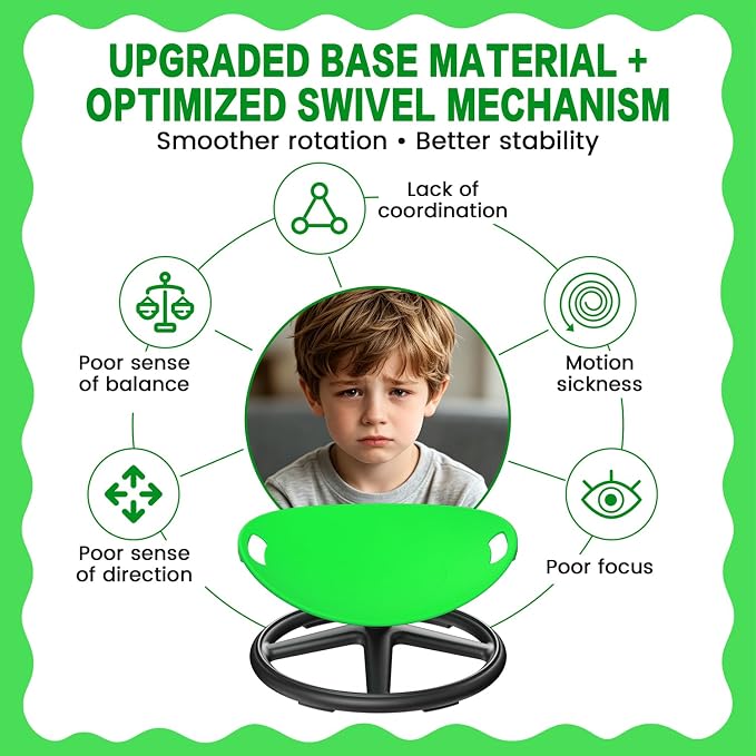 Spinning Chair for Autistic Kids Upgrade Handle Sensory Spinning Chair, 360° Silent Swivel Chair for Kids, Sensory Chair for ADHD Kids for Home & Classroom