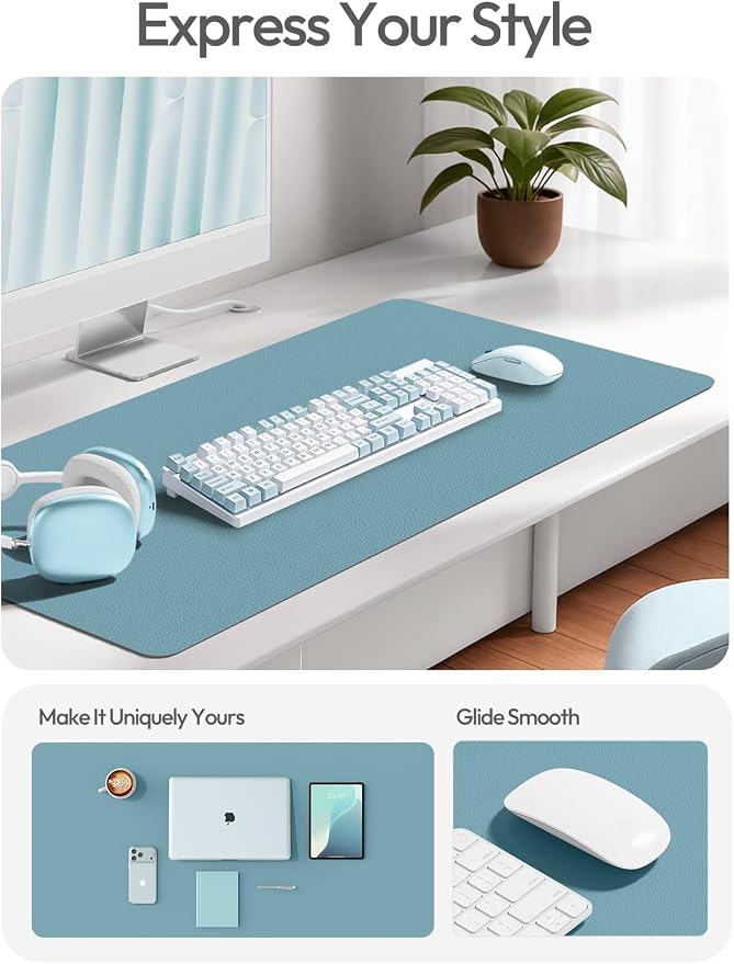 YSAGi Leather Desk Protector, Office Mat, Large Mouse Mat, Non-Slip PU Leather Blotter, Laptop Desk Mat, Waterproof Writing Pad for Office and Home(Aquamarine, 55" x 17.2")