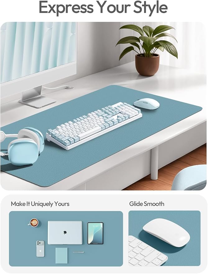YSAGi Leather Desk Pad Protector, Office Desk Mat, Large Mouse Pad, Non-Slip PU Leather Desk Blotter, Laptop Desk Pad, Waterproof Desk Writing Pad for Office and Home (Aquamarine, 47" x 17")