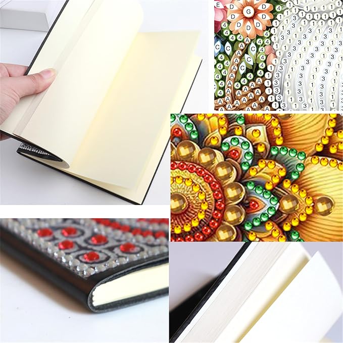 FRANDEK Diamond Art Painting Notebook Kit, Yellow Mandala A5 DIY Journal with 50 Blank Pages, Crystal Rhinestone Cover with Waterproof Canvas, Beginner Craft Set with Full Tools for Adults