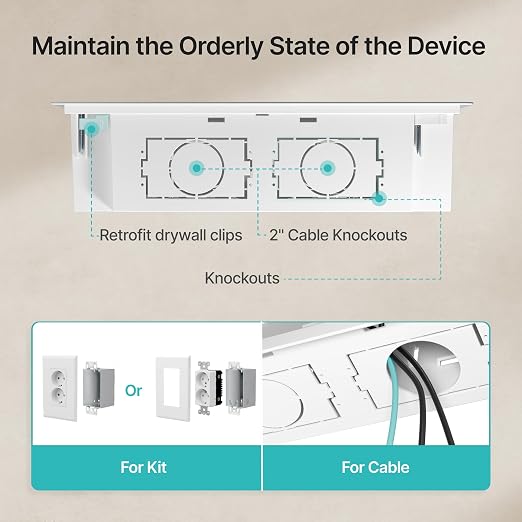 17" in-Wall Media Box Recessed Outlet Cable Management Kit | Structured Media Enclosure, One Connect & Network Switches, Fits Fire TV Stick Samsung, Recessed In-Wall Design