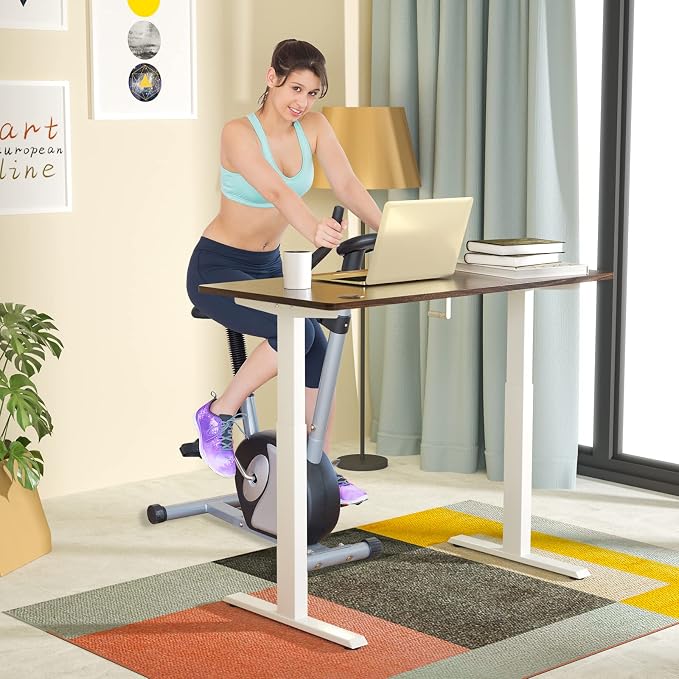 COSTWAY Crank Standing Desk Frame, Manual Hand Crank Workstation Base, Ergonomic Sit to Stand Base w/Foldable Crank Handle, Hook, Cable Management Rack (White)