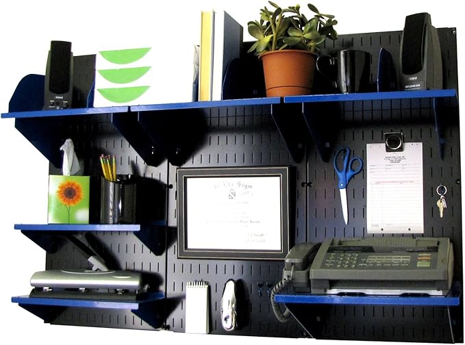 Wall Control Office Wall Mount Desk Storage and Organization Kit, Black/Blue