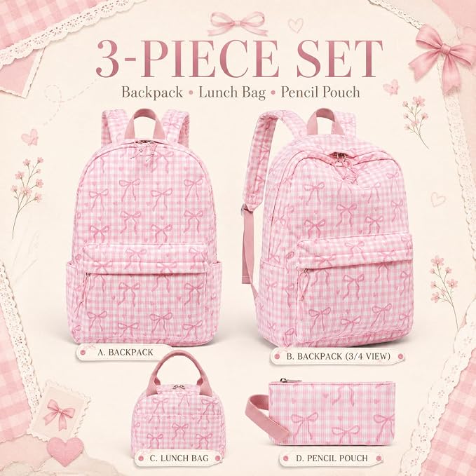 LEDAOU Backpack for Girls School Bag Kids Bookbag Teen Backpack Set Daypack with Lunch Bag and Pencil Case | Kids