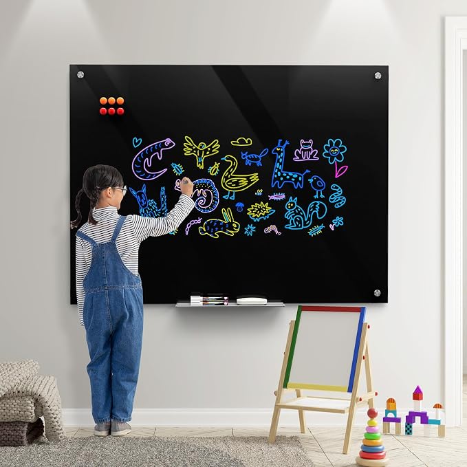 MaxGear 48" x 36" Glass Whiteboard Wall Mounted for Office Home Classroom | Magnetic Glass Dry Erase Board, Tempered Glass, Steel Backed, Non-Porous Surface, Frameless Design, Hardware Included