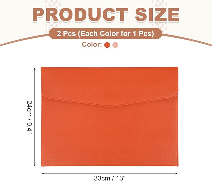 PATIKIL 2Pcs PU Leather A4 File Folder, Document Holder Envelope Waterproof Napa Texture Filing Organizer Portfolio Folder Case with Magnetic Snap Closure for Home Office, Orange, Pink