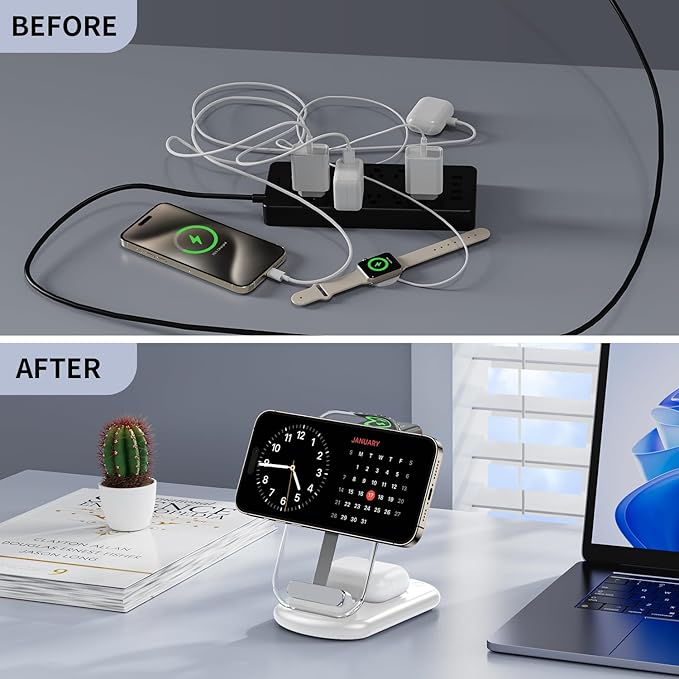 RYND 2026 Travel Wireless Mag-Safe Fast Charging Station,Magnetic 3 in 1 Charger with Light for iPhone16 15 14 13 12 Pro Max Plus,Apple Watch Series & Air pods 4 3 2 Pro-Gifts for Wife & Husband(Cyan)