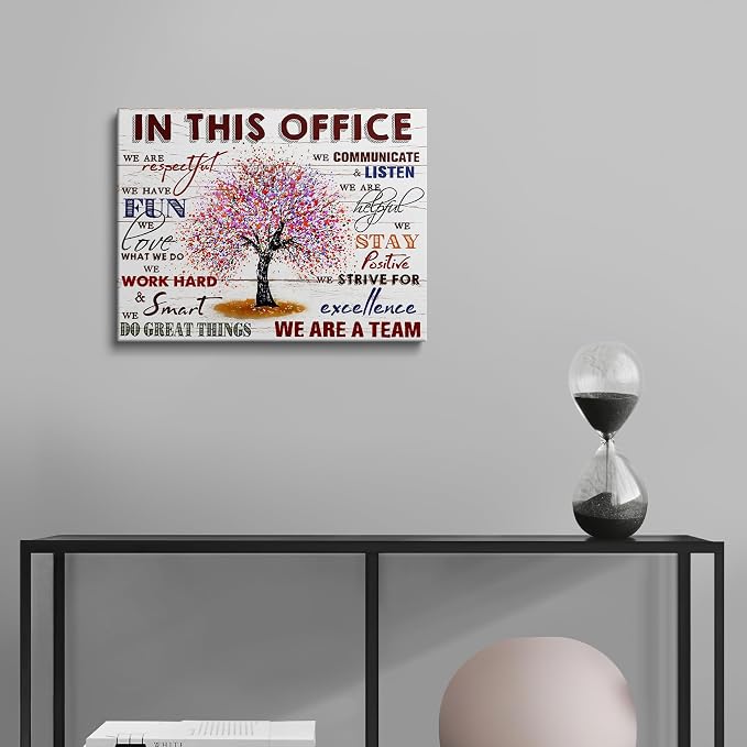 HDXUFJQ Office Inspirational Wall Art In This Office Canvas Wall Decor Team Rules Motivation Positive Quotes Pictures Prints Teamwork Painting for Home Office Ready to hang(12"x16")