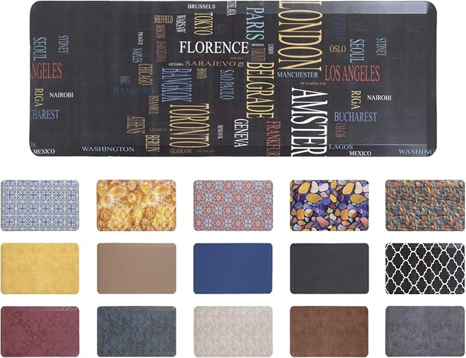 Mabel Home Anti Fatigue Floor Mat- 3 Size(20x32 & 20x39 & 24x70),16 Colors - Standing Desk Mat-Kitchen Floor Mat-Stain ResistantHome Non-Slip Bottom, Extra Soft (Typography, 24" x 70")