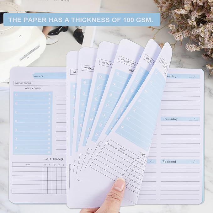 Undated Weekly Planner with Goal & Habit Tracker Notebook, Small A5 To Do List Week Planners Spiral Binding Personal Goal Journal Non Dated Weekly Planner Simple Agenda Planners for Work Kids School