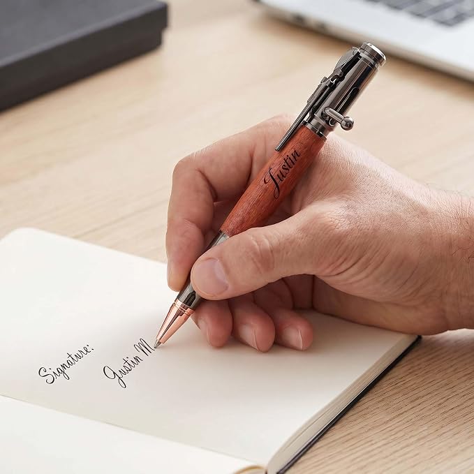 Personalized Bolt Action Pen Gift Set,Free Engraved Metal Ballpoint Pen with 2 Refills,Office Decor Pen,Custom Gifts for Men,Husband,Father,Boyfriend,Grandfather,Brothers. (Wooden)