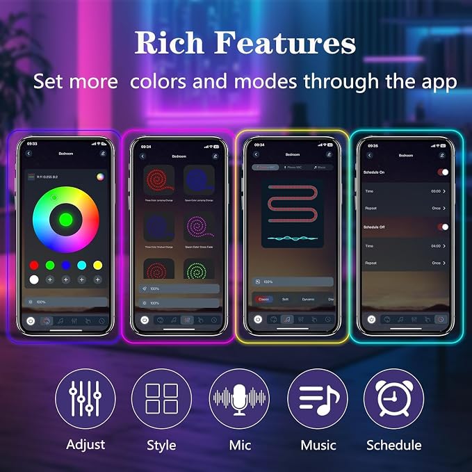 16.4FT Neon Rope Lights,Flexible Led Rope Light Control with App/Remote,Multiple Modes,Music Sync,IP65 Outdoor RGB Led Strip Lights Waterproof