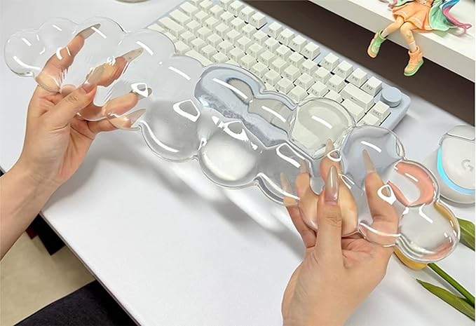 Mouse Pad with Wrist Rest, Soft Cloud Gel Keyboard Mouse Pad Set with Hand Wrist Support, Cute Non Slip Office Desk Accessories for Comfort/Pain Relief/PC Gaming/Computer/Laptop, (Clear Cloud)