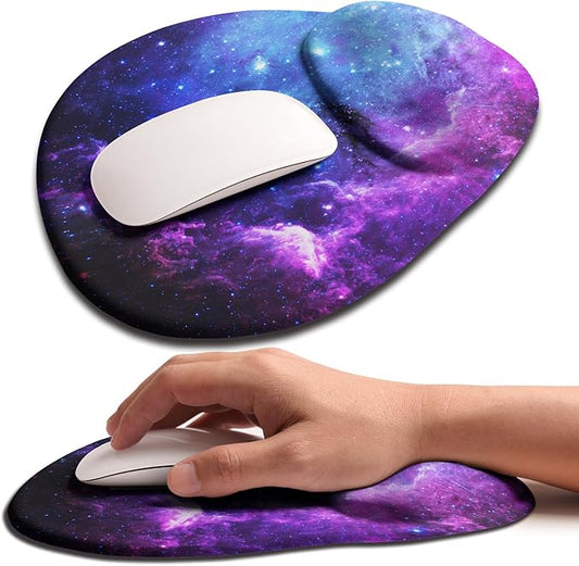 Palm-Rest and Wrist-Hugging Mouse Pad Wrist Rest, Ergonomic Wrist Support with Curve Fitting Cushioned Memory Foam for Carpal Tunnel Pain Relief, 9.9 x 8.3 Inch, Galaxy