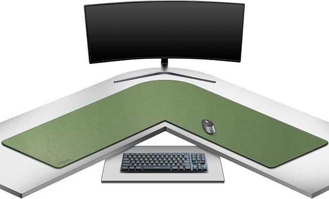 Mydours L-Shape Desk Mat, 46" x 46" x 16" Extra Large PU Leather Desk Pad Blotter, XXL Large Waterproof Gaming Mouse Pad, Desktop Protector for Computer Keyboard Home Office (Green)
