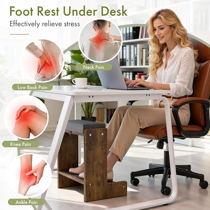Adjustable Double Step Foot Rest Under Desk, Wooden Foot Stool for Office & Home with Cushioned Layers, Ergonomic Footrest for Desk, Leg Rest for Comfortable Sitting