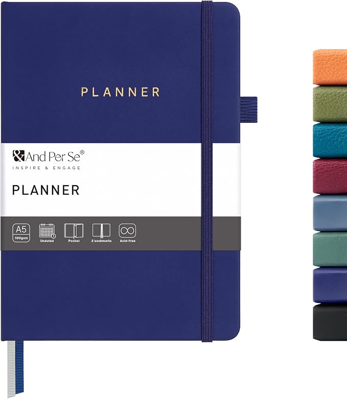 And Per Se Undated Planner, Weekly & Monthly Planner with Goal & Habit Tracker, A5 Leather Hardcover Productivity Journal for Academic Year (Royal Blue)