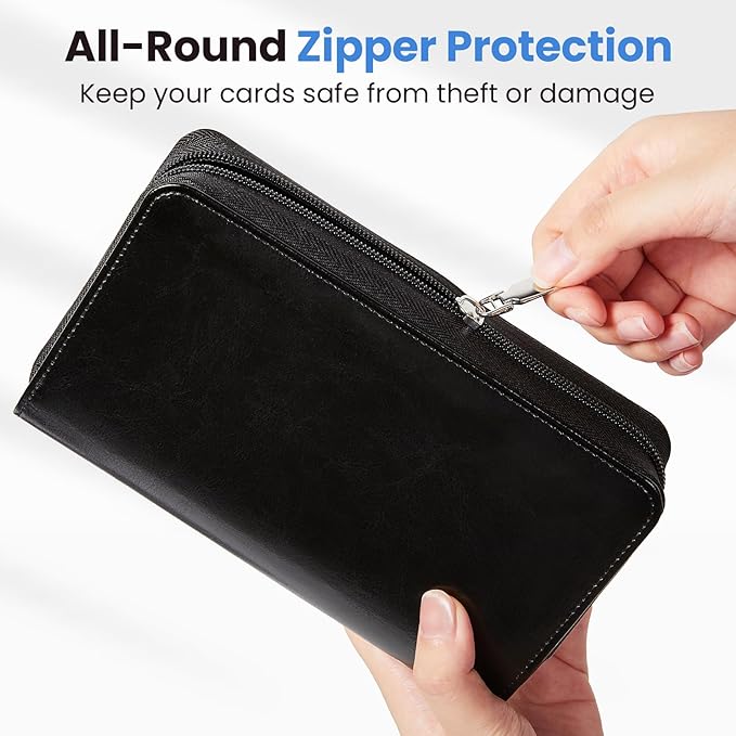 Sooez Zip-Enclosed Business Card Holder Organizer, Professional Credit Card Case Book for Women Men, 240 Capacity, Premium Vegan Leather Gift Card Organizer Storage, 7.87"×4.92"×1.57", Light Pink