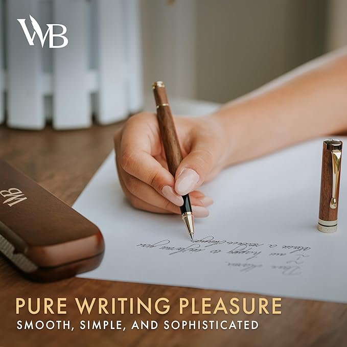 Wordsworth and Black Rollerball Pen-Stunning Luxury Pen Bamboo Brownwood Gold Finish, Refillable, Best Roller Ball Gift Set Pen for Men & Women, Ink Refill, Point Office Pens for Writing