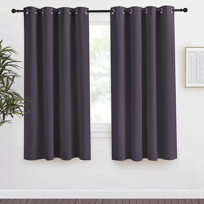 NICETOWN Blackout Curtain 57 inch Length, W55 x L57 Inch, Greyish Purple, 8 Grommets Top, 1 Piece, Thermal Insulated Modern Window Treatment Soundproof Drape Panel for Bedroom/Living Room