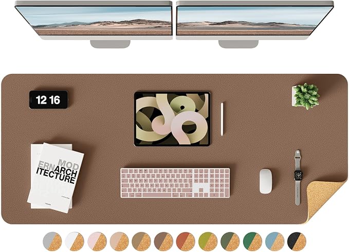 YSAGi Eco Cork Desk Pad, 47" x 17" Leather Desk Mat, Double-Sided Desk Pad Protector,Large Mouse Pad,Waterproof Desk Blotter for Office/Home(Coffee)