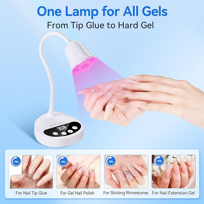Makartt UV LED Nail Lamp: Portable Cordless 50 mW/cm² Flash Cure Nail Lamp for Gel X & Press-On Nails, Rechargeable USB Gooseneck Nail Dryer with Auto Sensor & 4 Timers for Gel Polish Travel Manicure