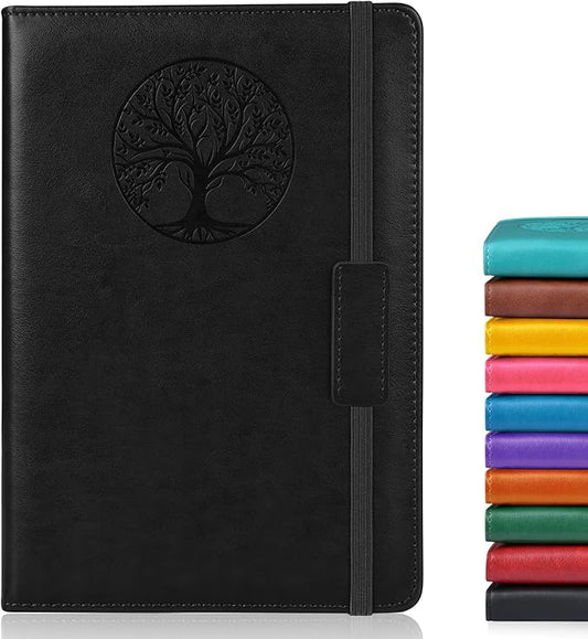 Biuwory Dotted Journal Notebook for Women Men, 160 Pages Hardcover Dot Grid Notebooks for Work, School & Travel, Leather Journals for Writing, Bullet Journaling 5.7"×8.3" (Black)