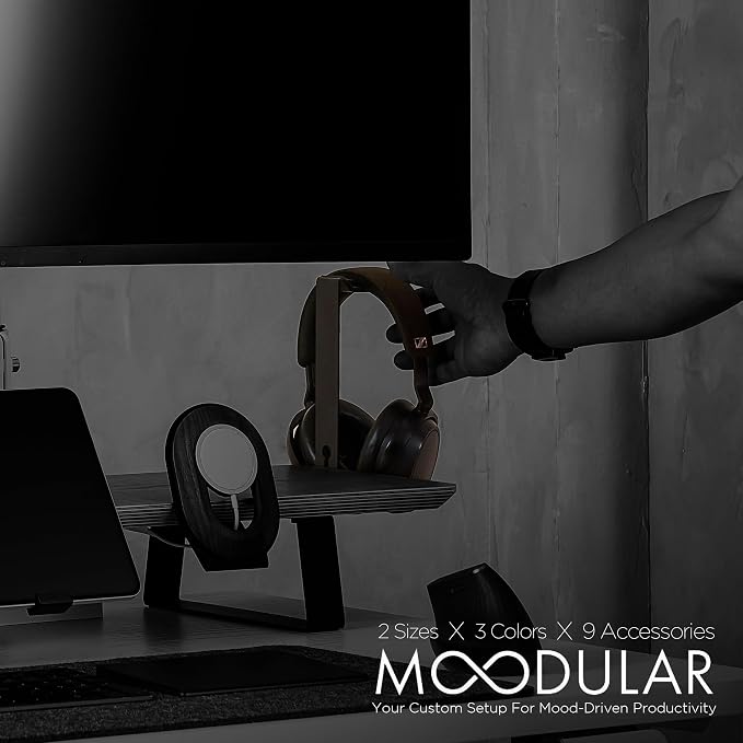 Moodular Headphone Stand Add-On for Slide Rails, Do Not Use Alone | Accessory Only, Dedicated Headphone Spot, Ergonomic & Accessible, Strong & Durable, Sleek & Minimalist, Black, MSA-HS