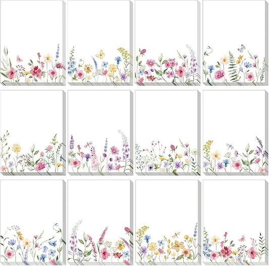 12 Pads Wildflower Sticky Notes Flower Sticky Notes 3 x 4 Inches Floral Notepad Cute Summer Adhesive Memo Reminder Floral Memo Pads Flower Notepads for Women Journal Office Spring Gifts