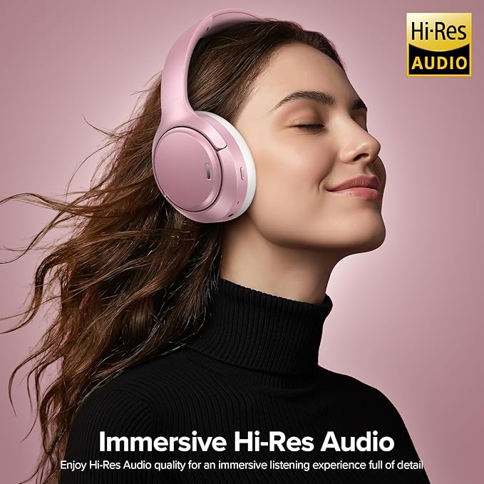 Hybrid Active Noise Cancelling Bluetooth 6.0 Headphones 120H Playtime 6 ENC Clear Call Mic, Over Ear Headphones Wireless with Hi-Res Audio Comfort Earcup Low Latency ANC Headphone for Travel Workout