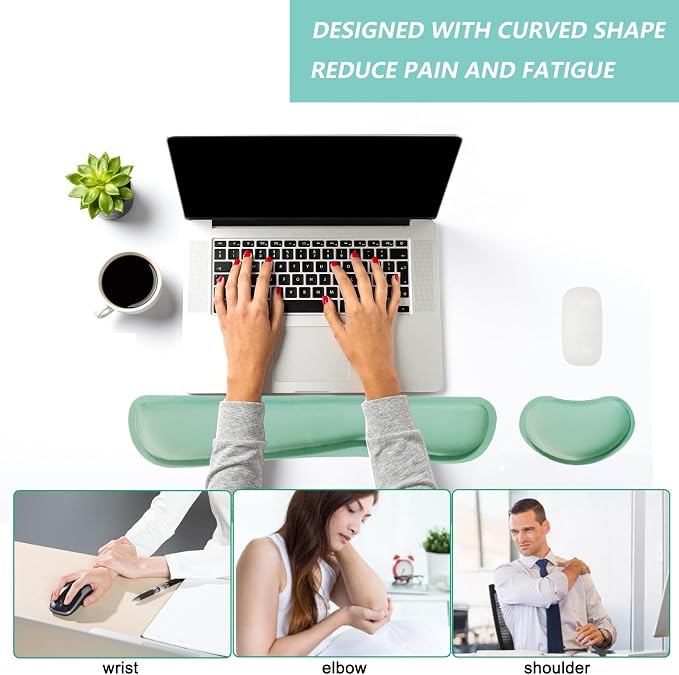Keyboard Wrist Rest Mouse Wrist Support Set, Memory Foam Wrist Rest Pad for Computer Laptop Keyboard Mouse, Ergonomic Wrist Cushion Support for Typing Pain Relief, Gaming Home Office, Green
