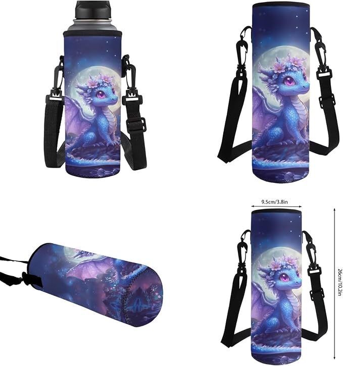 WELLFLYHOM Cute Dragon Backpack for School Girls 6-8 4 in 1 Book Bag with Lunch Box Pencil Case Water Bottle Sleeve Moon Elementary Students School Bag Set Kids Back to School Supplies
