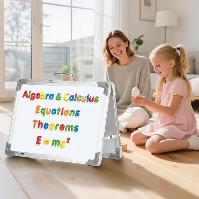 TANKEE Whiteboard 18x24 Inches Double Sided Magnetic Dry Erase Board with Stand, Foldable Desktop Tabletop White Board Easel Portable Whiteboard for Classroom Homeschooling Home Office School Teacher