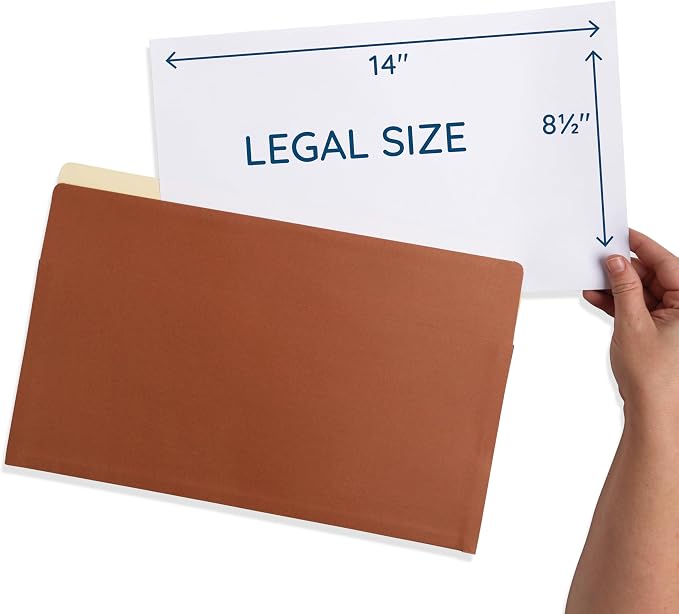 Blue Summit 10 Redwell Folders Legal Size, Brown Accordion File Folders, 3.5” Red Rope Expandable Pockets, Expanding Organizer (Pack of 2)