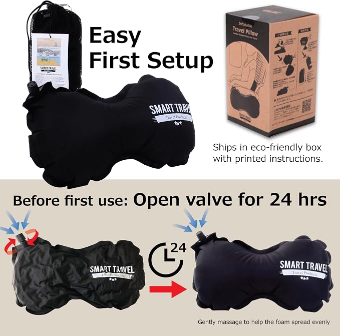 SmartTravel Travel Products Inflatable Travel Lumbar Pillow for Airplane Seat – Adjustable Lower Back Support Cushion for Long Flights