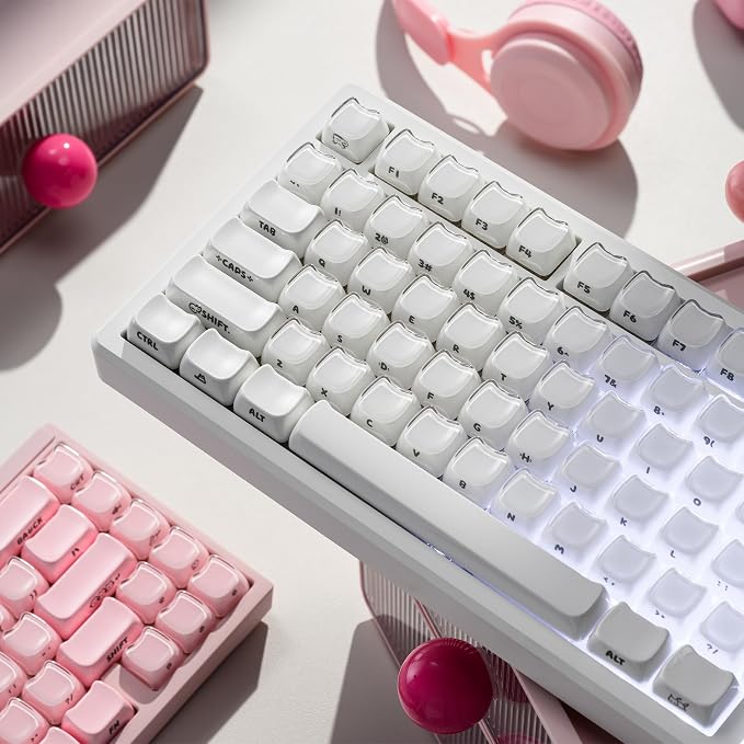 XVX Jelly Keycaps, MAO Profile Creamy White Double Shot Side-Printed Translucent 119 Keys Keycap Set, PC+ABS Keycaps for MX Switches, Fit 61/68/84/87/104/108 ANSI Mechanical Keyboards-Creamy White
