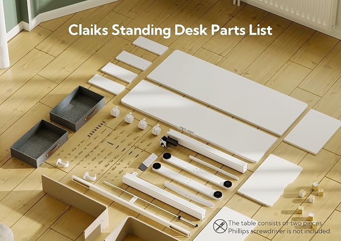 Claiks Standing Desk with Drawers & Wheels, 2 Height Shelf 48inch White | 2 height adjust shelf, tabletop drawers, felt fence design, sturdy supports 176 lbs, 4 wheels, 2 tire monitor stand
