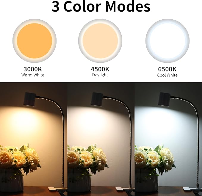 Dott Arts Desk Lamp,USB Clip On Light with 3 Color Modes,LED 10 Levels Brightness Reading Lamp, 360°Gooseneck Book Light,Eye-Care Reading Light for Home Office,Headboards White