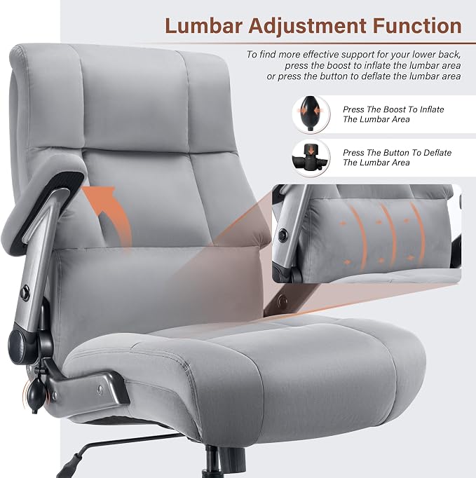 Big and Tall Office Chair 700lbs, Fabric Heavy Duty Executive Desk Chair | 3D Flip Arms, Extra Wide, Upgraded Wheels, Adjustable Lumbar Support, Metal Base, Large Ultra-Soft Ergonomic Computer Chairs