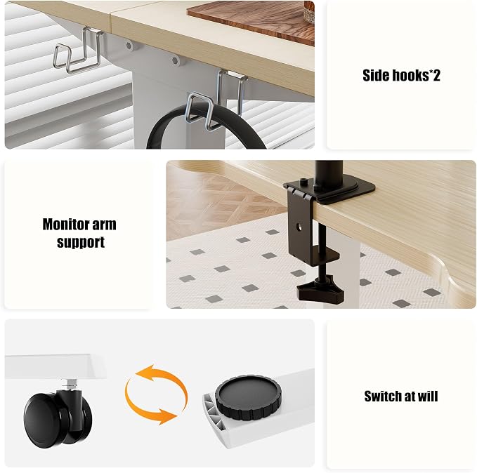 ERGOMAKER Low Height Adjustable Desk with Lockable Wheels, Lifts 18.9"-29.5", 31.5" x 23.6" Electric Small Standing Desk with Splice Board for Home Office & Short People(White Frame, Gold Oak Desktop)