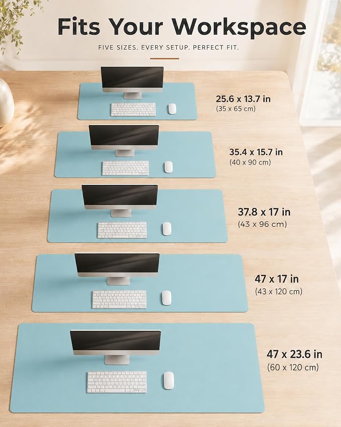 Aothia Double-Sided Desk Pad – 25.6"x13.7" Large Mouse Pad, Leather Desk Mat with Eco Cork Protector, Waterproof Desk Blotter for Office/Home (Blue Topaz)