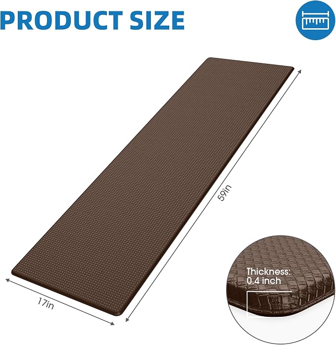 Kitchen Mats for Floor, Extra Long Anti-Fatigue Kitchen Rug, Brown | Cushioned Comfort,Non-Slip Backing,Waterproof Surface,Soft Underfoot,Easy Clean,Kitchen Sink,Laundry Room,Standing Desk