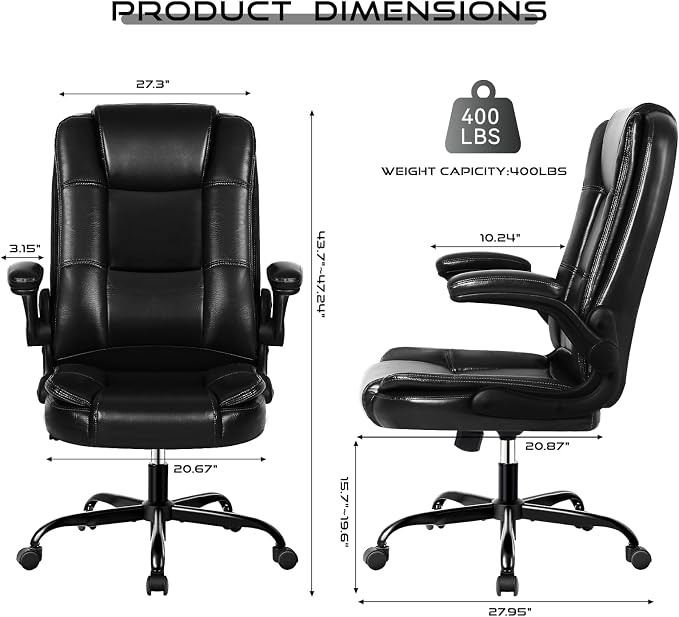 VITESSE Ergonomic Office Chair, Big and Tall Executive Office Chair | Office Chair with Flip-up Armrests,High Back Lumbar Support Home Computer Desk Chair, Heavy and Duty Computer Chair (Black)