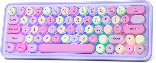 Wired RGB Creamy Typewriter Keyboard. 65 Percent Retro LED Membrance Gaming Keyboard. Small Ergonomic Optical Teclado with ABS Backlit Unreplaceable Round Keycaps. for Laptop and Office PC. (Purple)