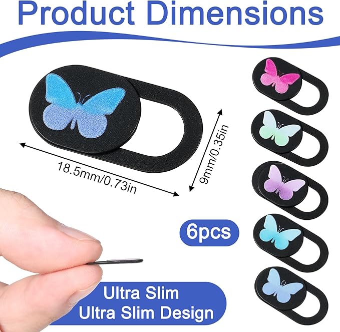 6 Pcs Webcam Cover Slide Butterfly Design Ultra-Thin Laptop Camera Cover 0.73''x0.35'' Slide Web Cam Privacy Blocker for Laptop Desktop Computer Smartphone Tablet to Protect Your Privacy and Security
