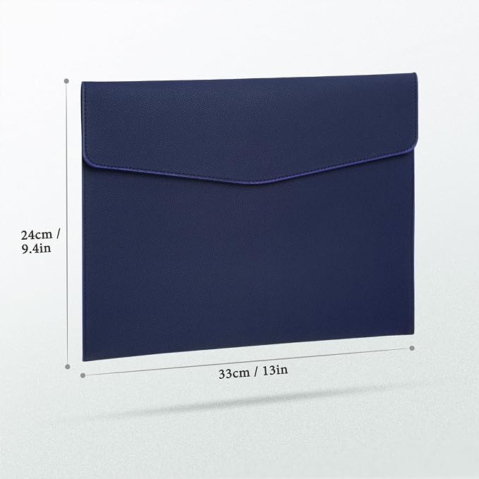 FYY File Folder, PU Leather A4 Document Holder File Organizer Filing Envelope Portfolio Case Tablet Sleeve with Magnetic Snap Closure for Home School Office Stationery DarkBlue