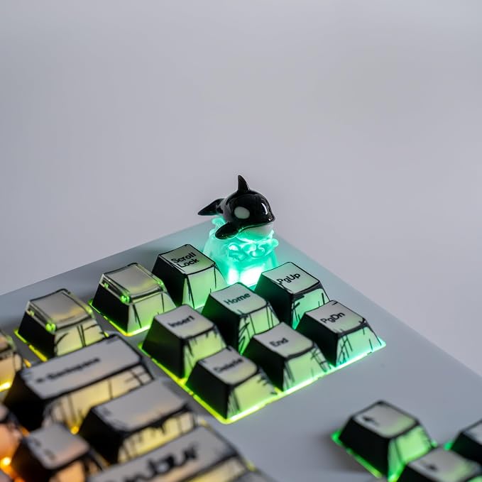 Artisan Keycap, Black Whale Design with LED Backlight, Transparent Resin, 1U Size, MX Switch Compatible, Hand-Painted 3D Printed, for Mechanical Keyboards